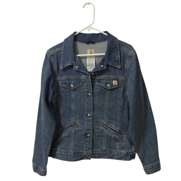 Carhartt For Women Blue Denim Jean Jacket Snap Front Pockets Size M WJ001-F10 - Picture 1 of 9